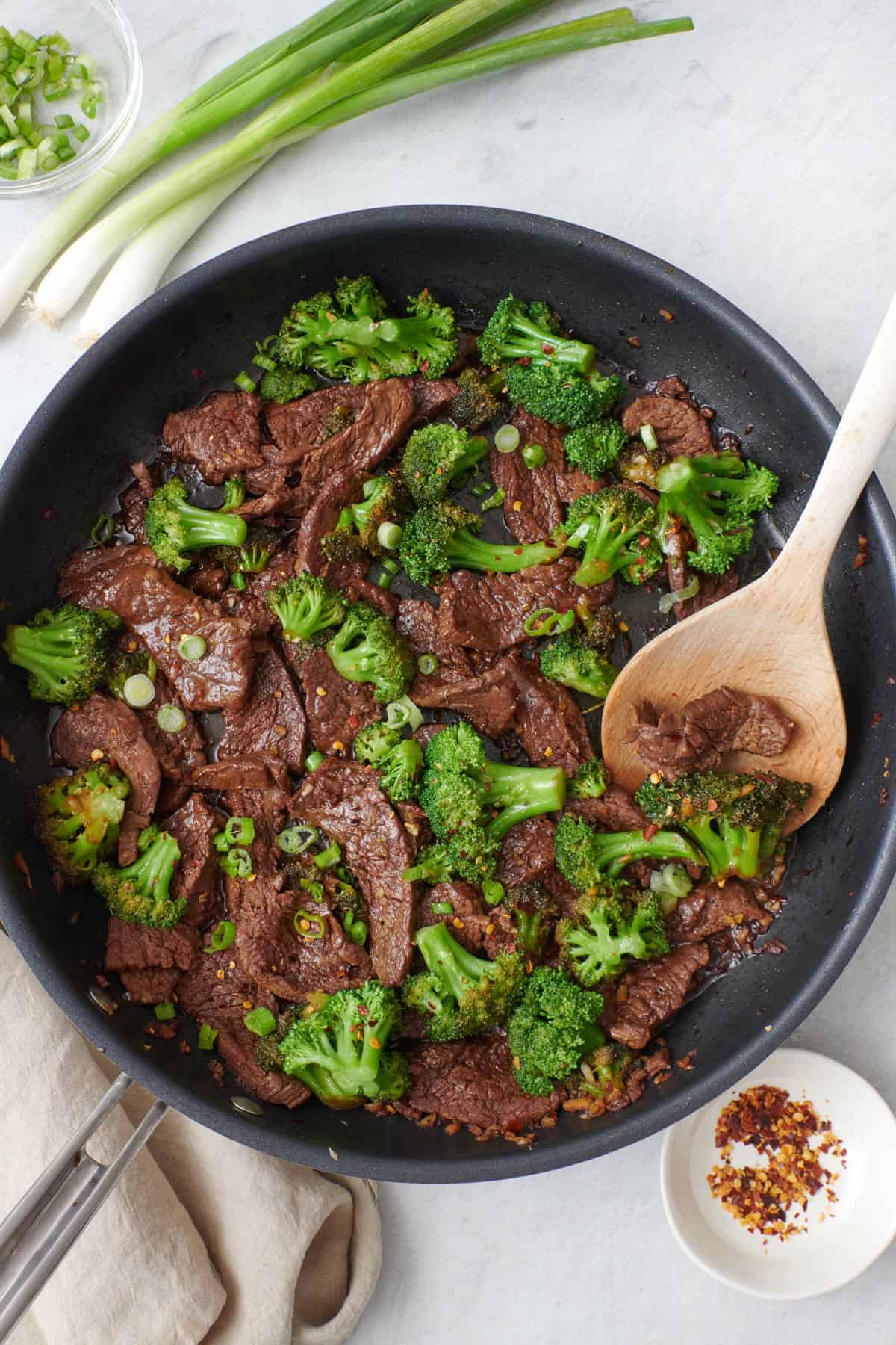 Large bowl of beef and broccoli rice stir fry