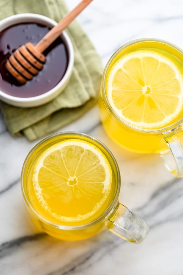 Ginger Turmeric Tea in two glass mugs