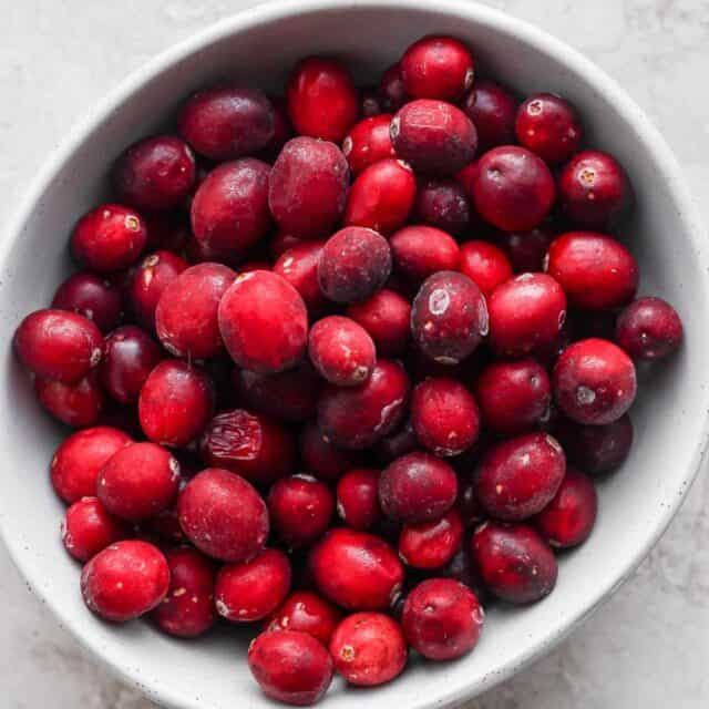 Bowl of frozen cranberries