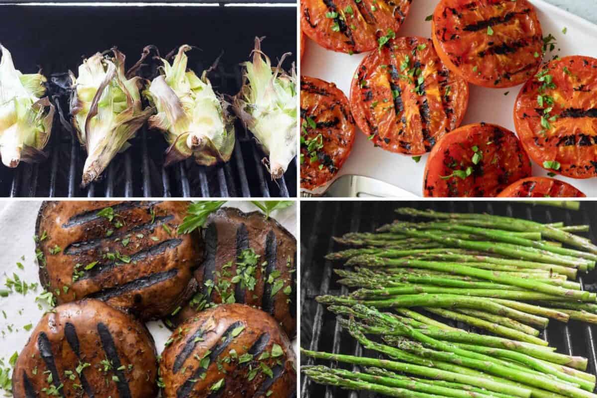 4 image collage of grilled vegetable recipes.