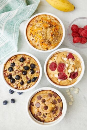 4 protein baked oats with different flavor variations.