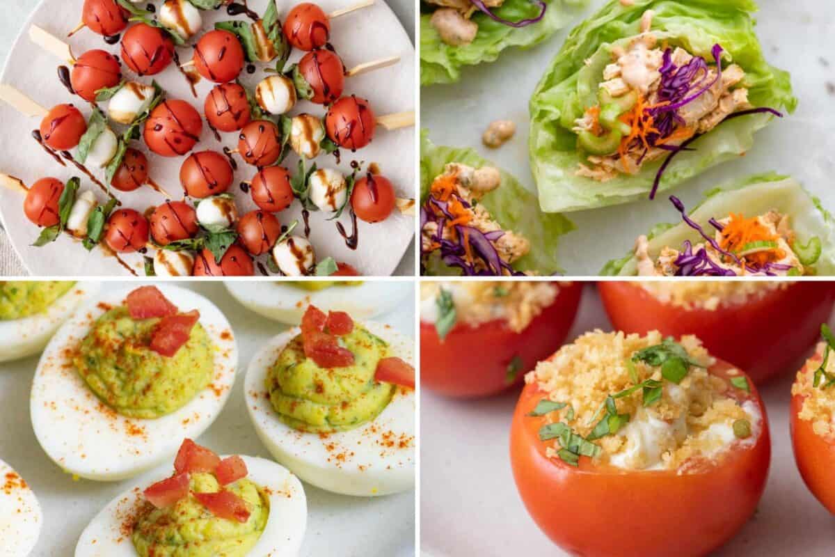 4 image collage of no cook appetizer recipes.