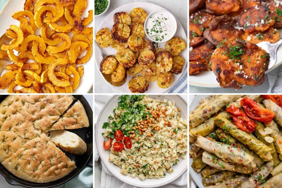 4 image collage of side dish ideas.