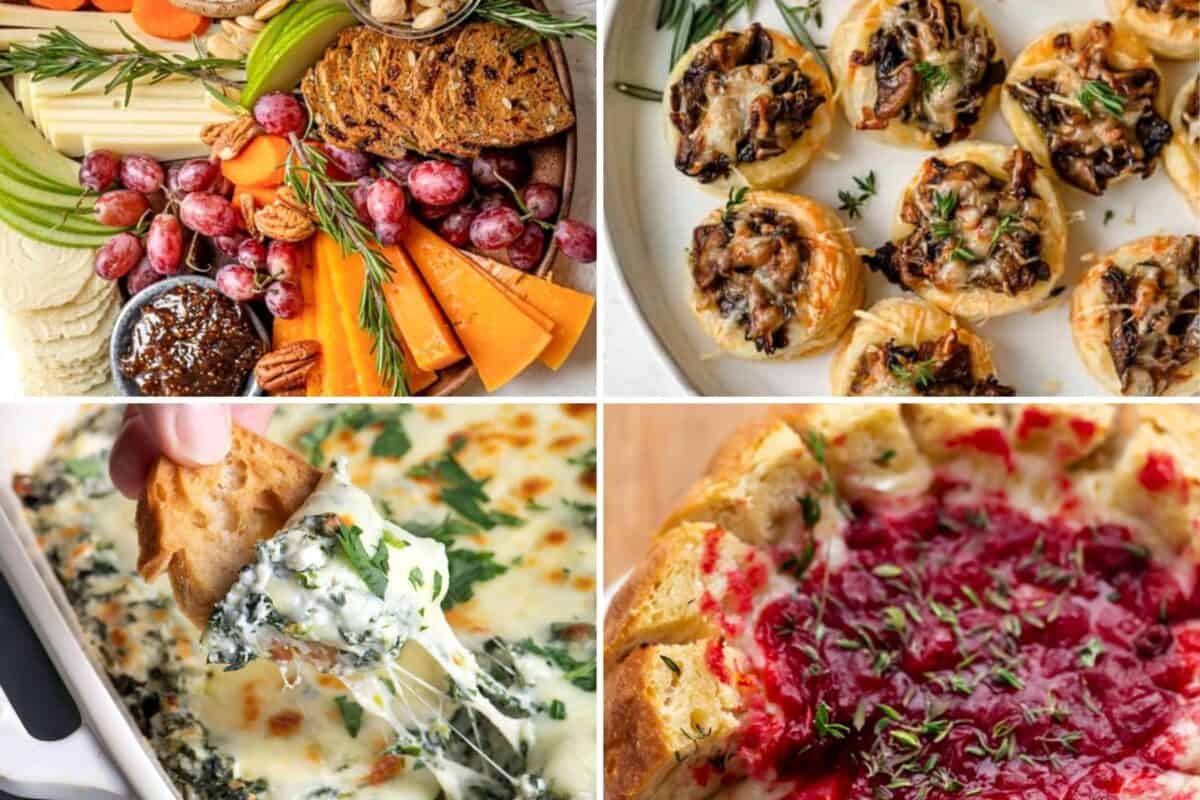 4 image collage of different appetizer ideas.