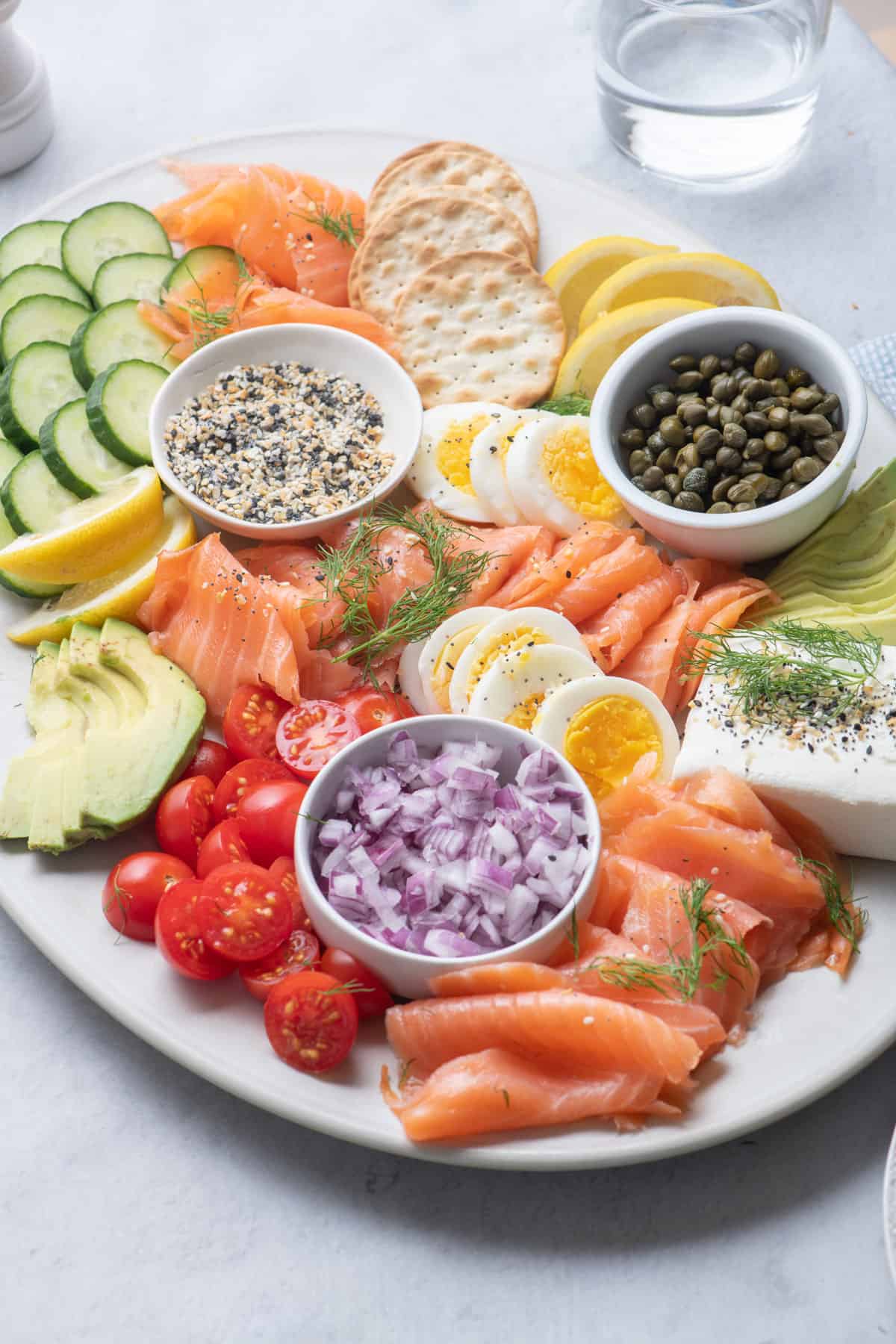 Close up shot of smoked salmon platter