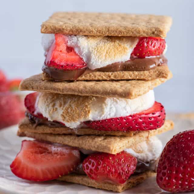 Strawberry smores stacked on top of each other