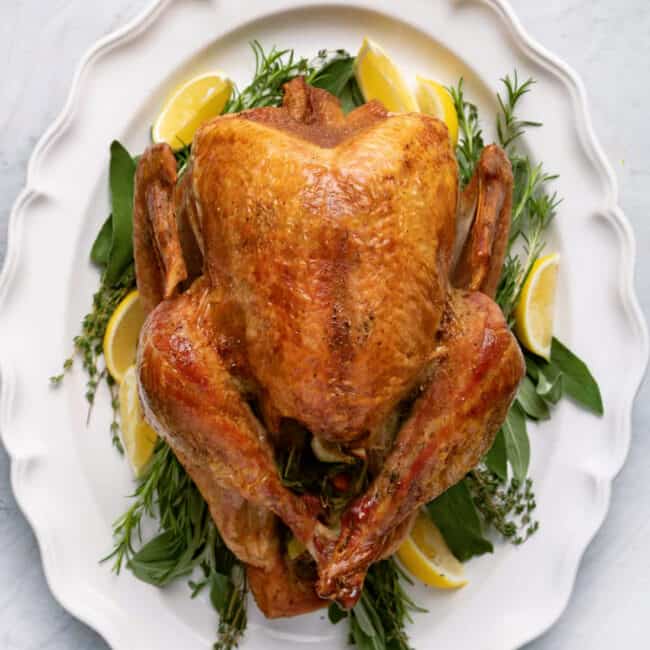 Final easy Thanksgiving Turkey Recipe on a serving plate