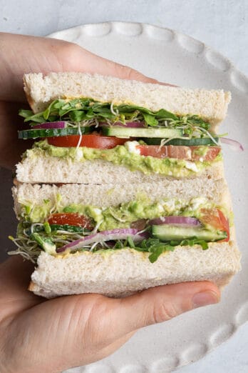 Vegetarian avocado sandwich filled with vetables