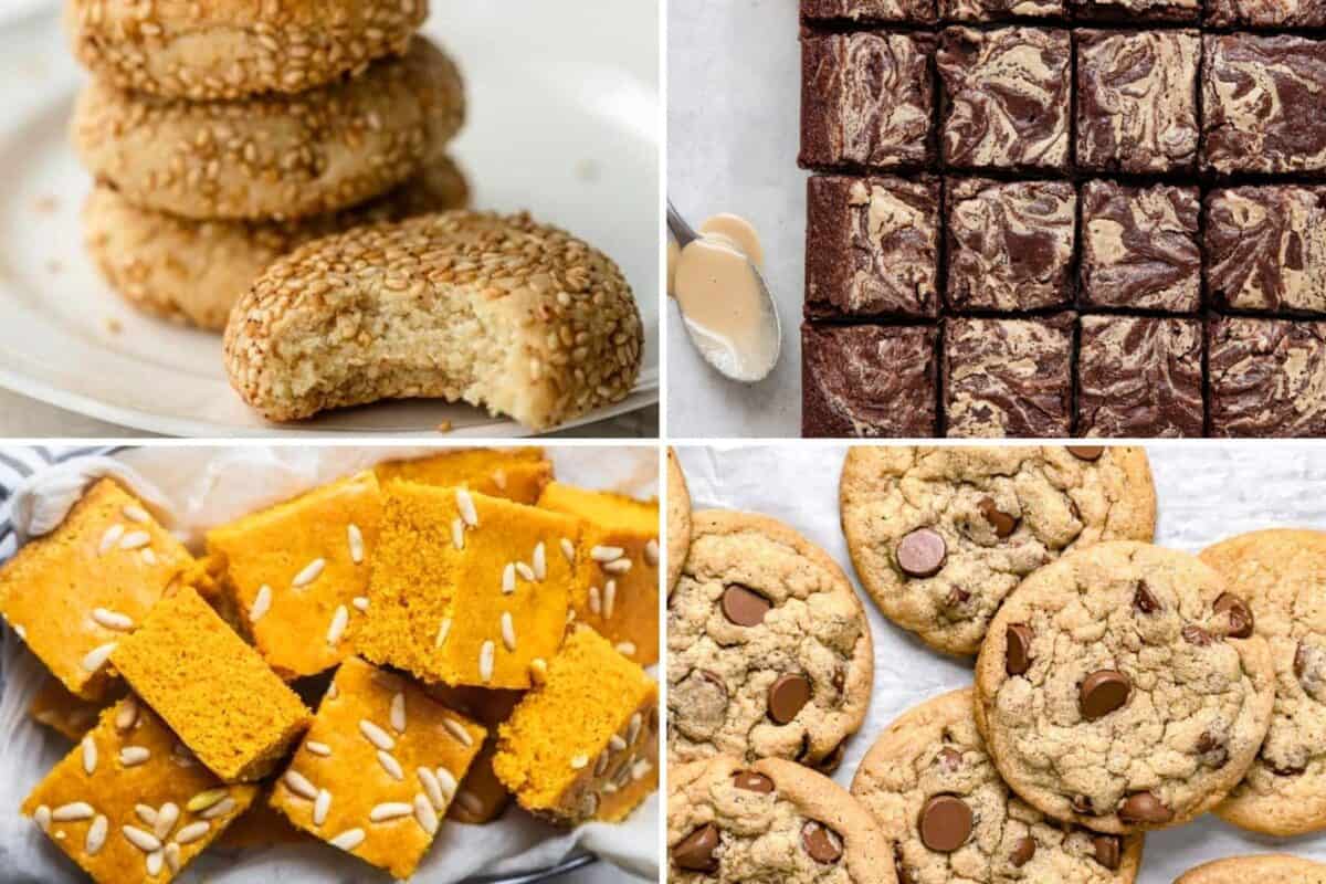 4 image collage of sweet recipes.