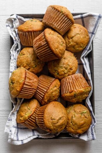 Zucchini bread muffins in a large platter with