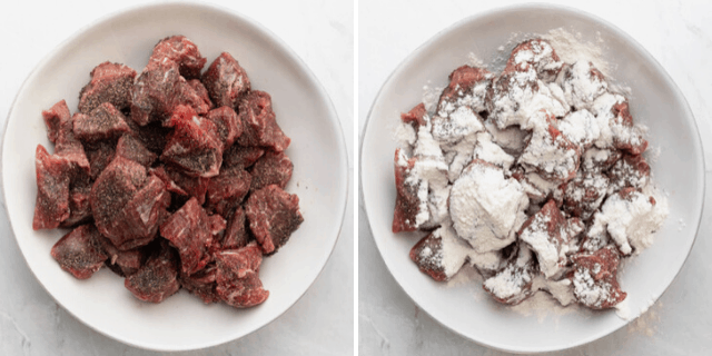 Beef chunks coated with flour