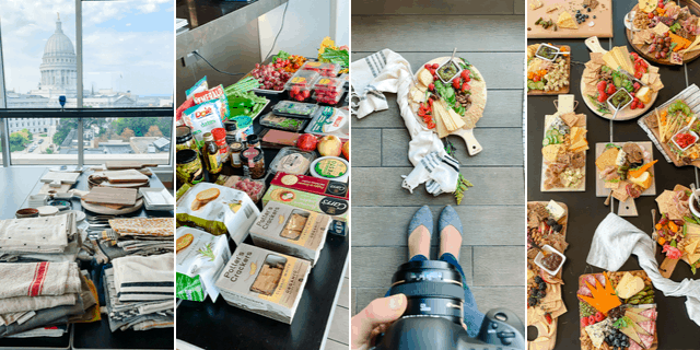 Collage of a work session making a cheese board in Wisconsin