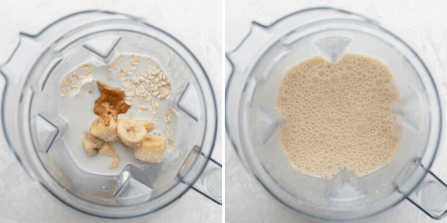 Process shots to show all the ingredients in the blender before and after blending