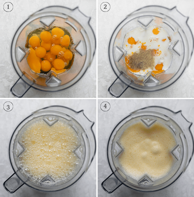 Four process shots to show how to mix the ingredients